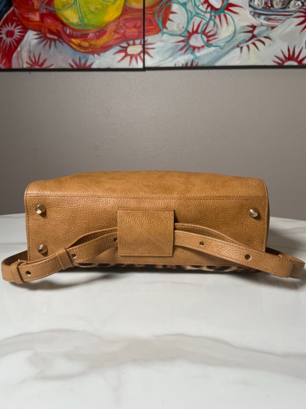 Elaine Turner Celeste Cheetah Haircalf Bamboo Convertible Satchel Backpack - Picture 9 of 16